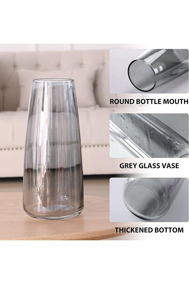 Flower Glass Vase 8.7in Irised Conical Crystal Vase (Crystal Grey)