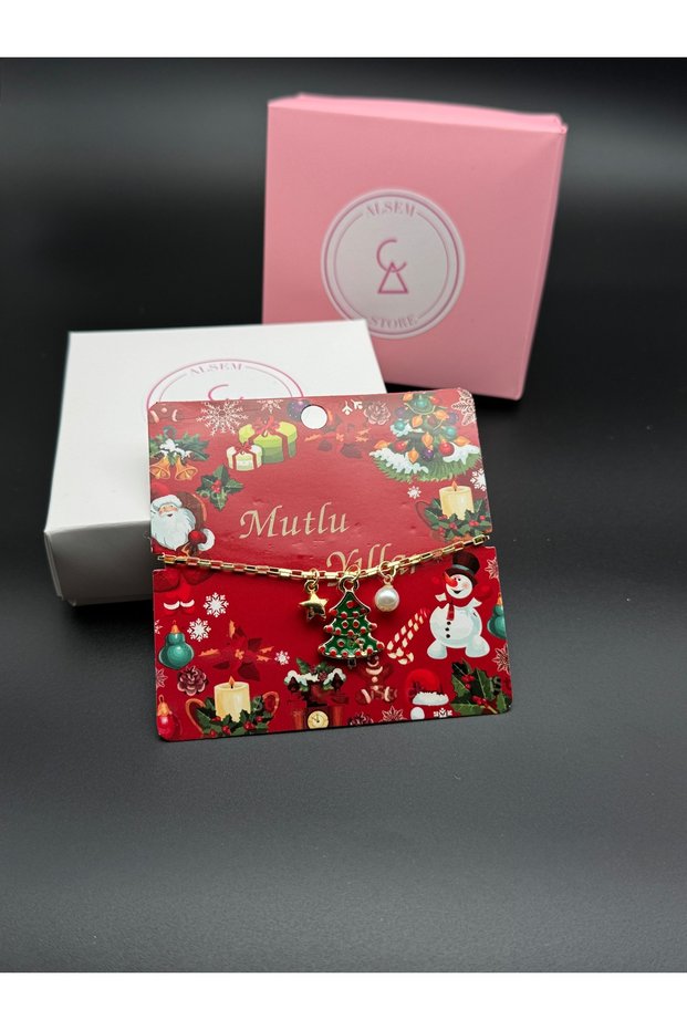Christmas Figured Bracelet, Christmas Tree Bracelet, Santa Claus Bracelet and Happy New Year Card
