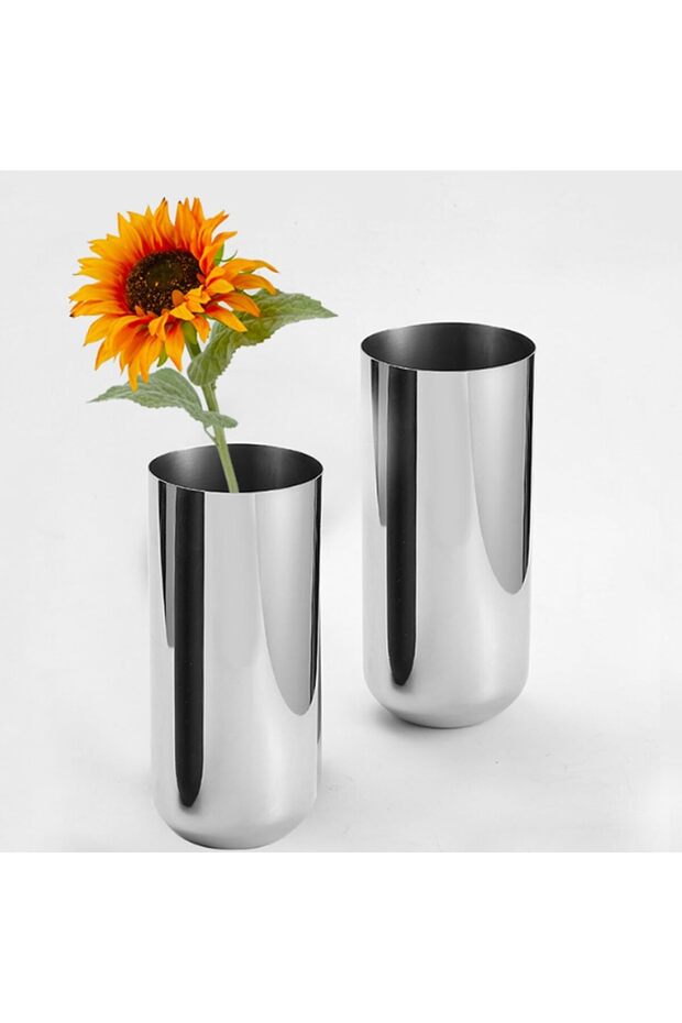 1PCS Metal Stainless Steel Vase, 9.1 x 3.9 in, Silver