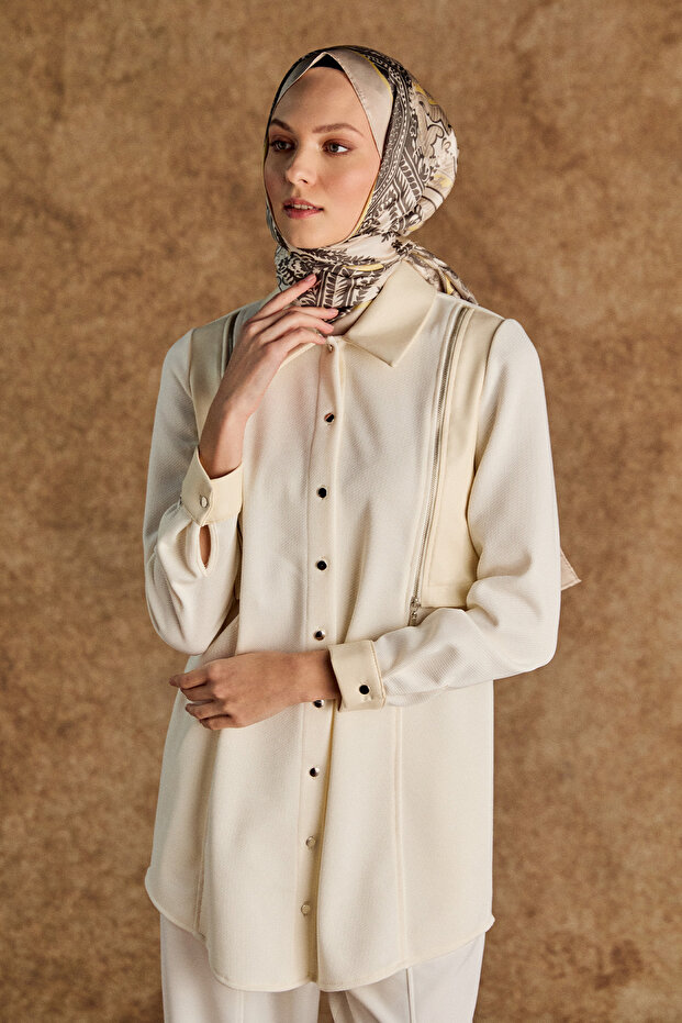 Suni Deri Detaylı Örme Tunik - 3