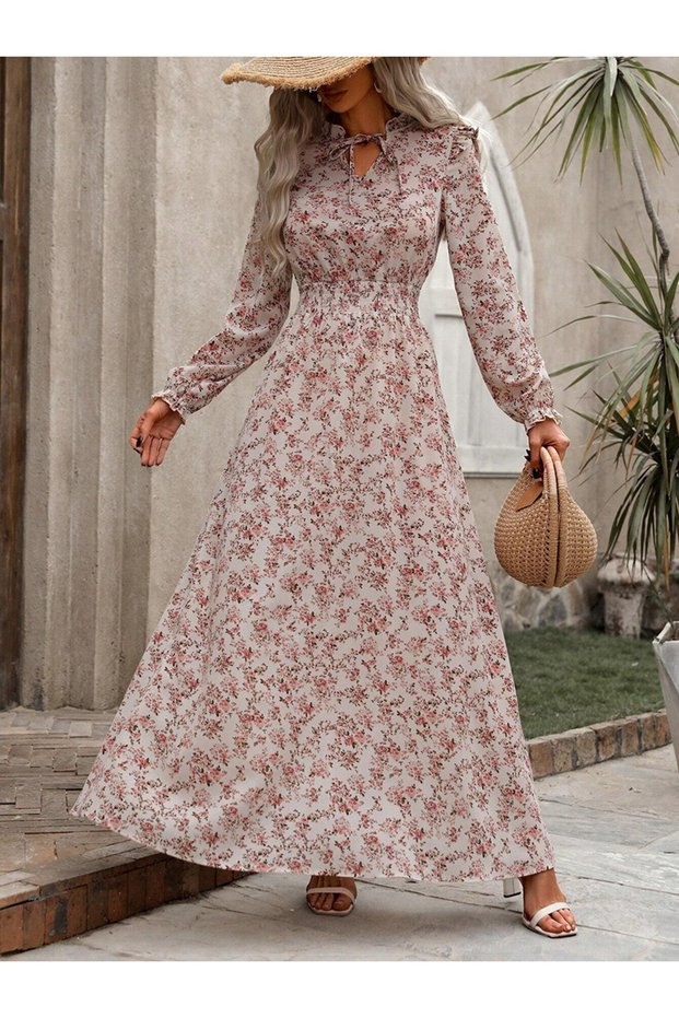 Women Floral Printed Ruffle Detail Maxi Dress