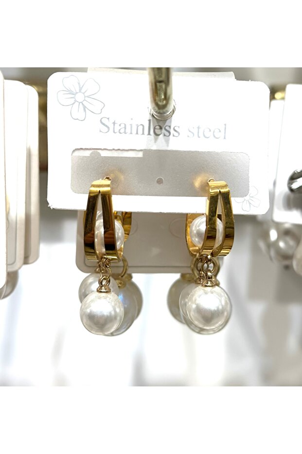 Stainless Steel Pearl Dangle Steel Earrings