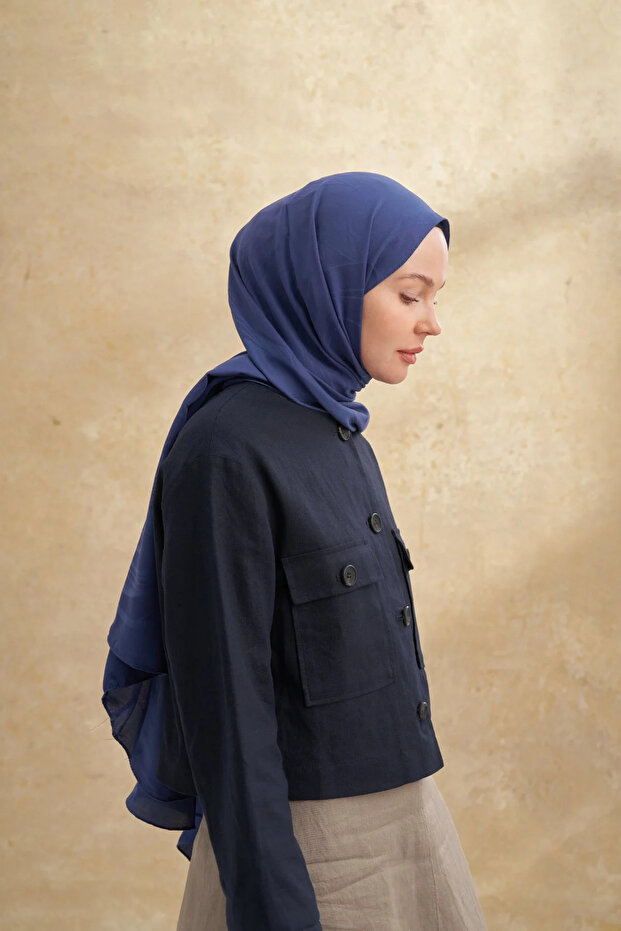 شال بامبو فلوري ديزين باللون الأزرق الداكن - 2