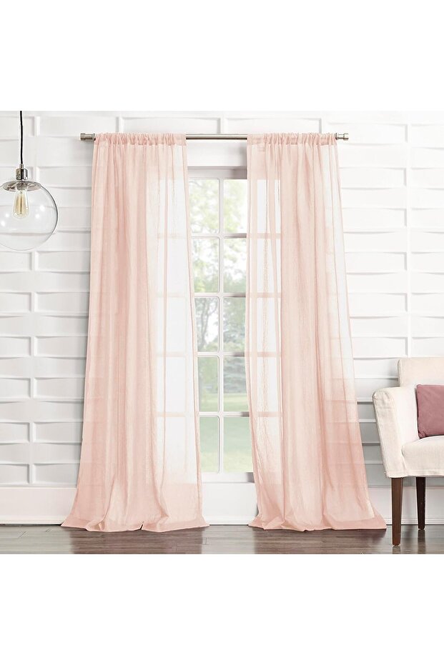 Tayla Crushed Texture Semi-Sheer Rod Pocket Curtain Panel, 50" x 84", Blush Pink