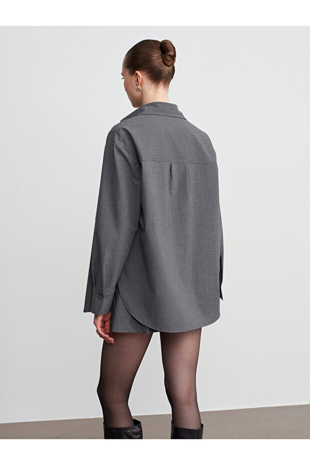 50534 Oversize Gömlek-Gri - 4