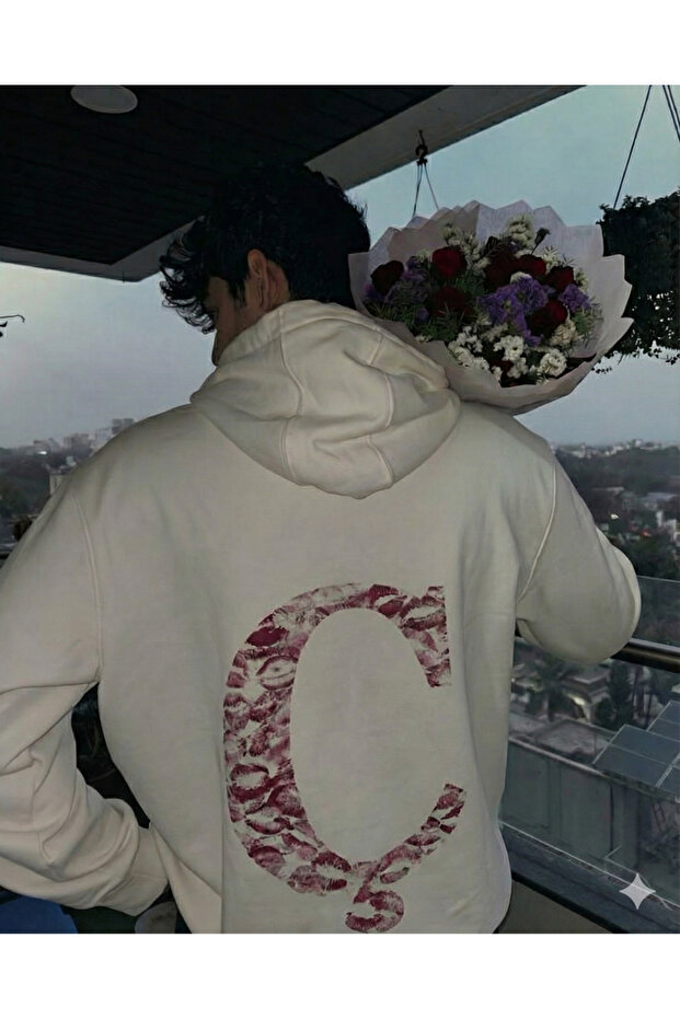 Kiss Design Lettered Oversized Hooded Sweatshirt Hoodie