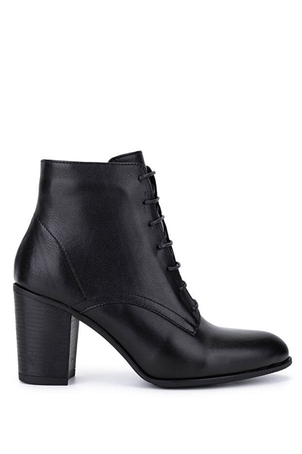 Women's Genuine Leather Black Leather Heeled Boots