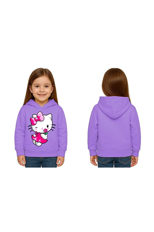 Unisex Hello Kity Printed Children's Swaetshirt Printed Hooded 3 Thread Rasterated