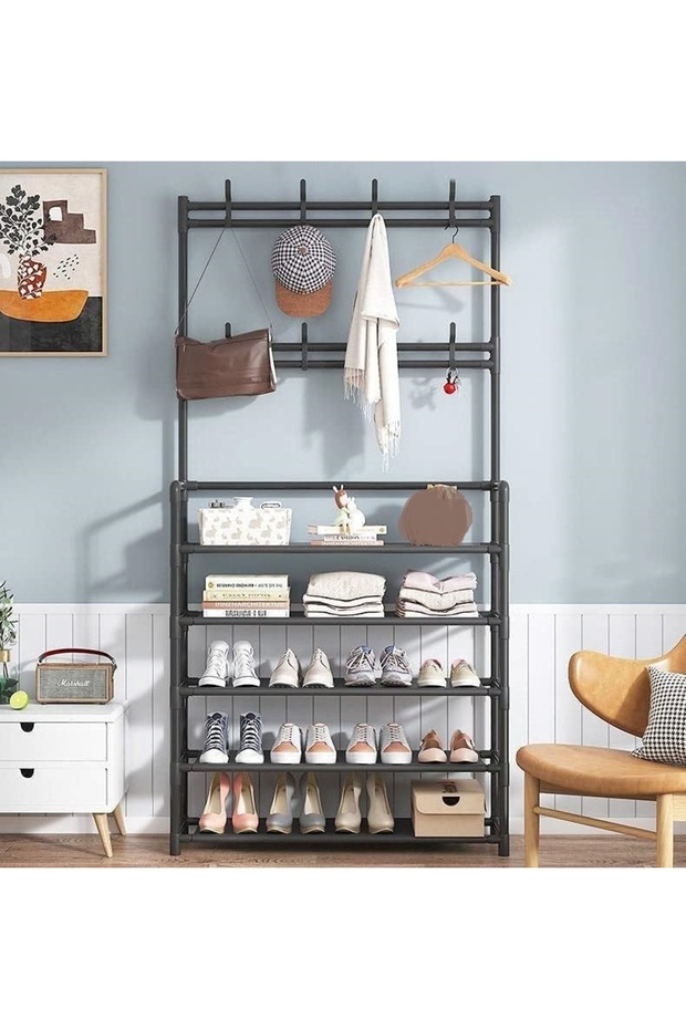 OneDcor Multifunctional Shoe & Coat Rack – 3-in-1 Hall Tree with 8 Hooks