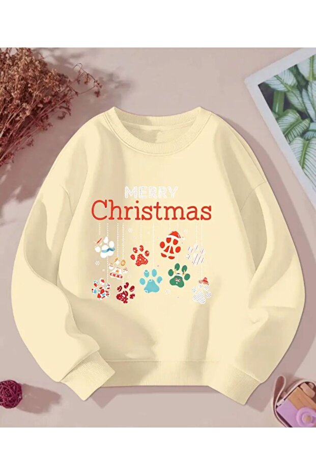 Merry Christmas Print Detailed Crew Neck Sweatshirt