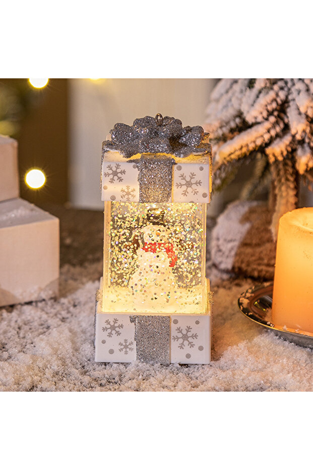 Christmas Decorations Table Top Ornament with Lights and Snows Globe (White - SnowMan)