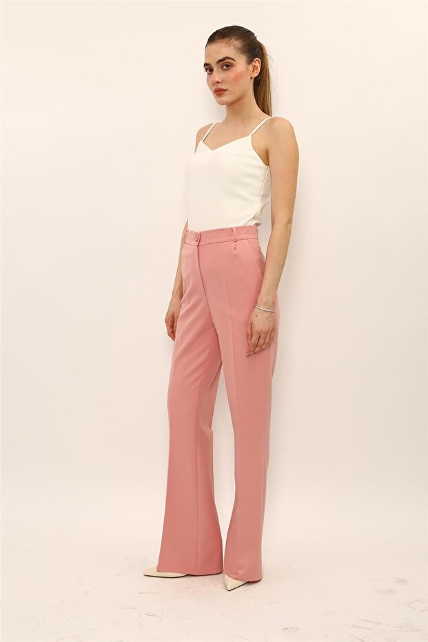 Belted Spanish Flared Trousers-Powder - 5006100