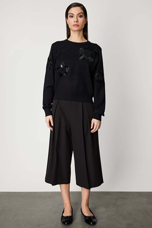 Pullu Çiçek İşlemeli Triko Kazak - 3