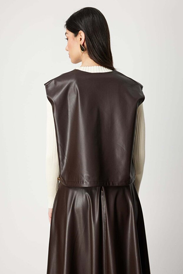 V Yaka Deri Süveter - 4