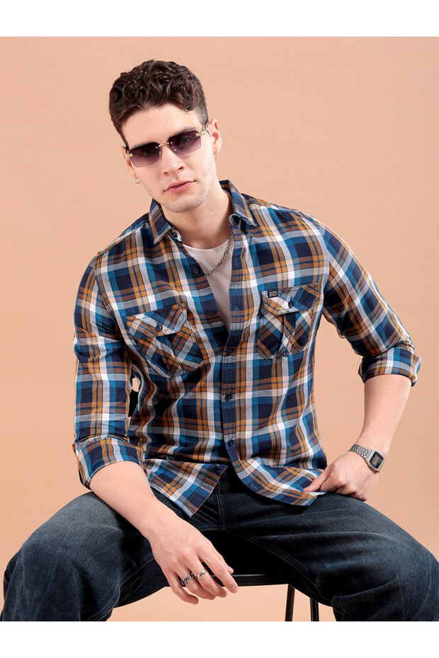 Men Brown Slim Fit Khaki Shirt