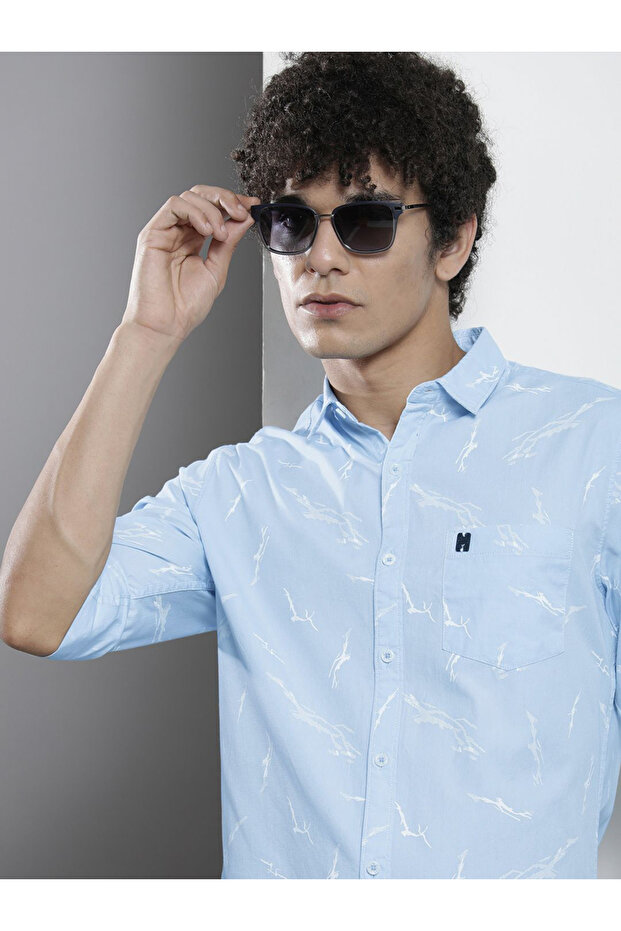 Men Sky Blue Abstract Print Shirt