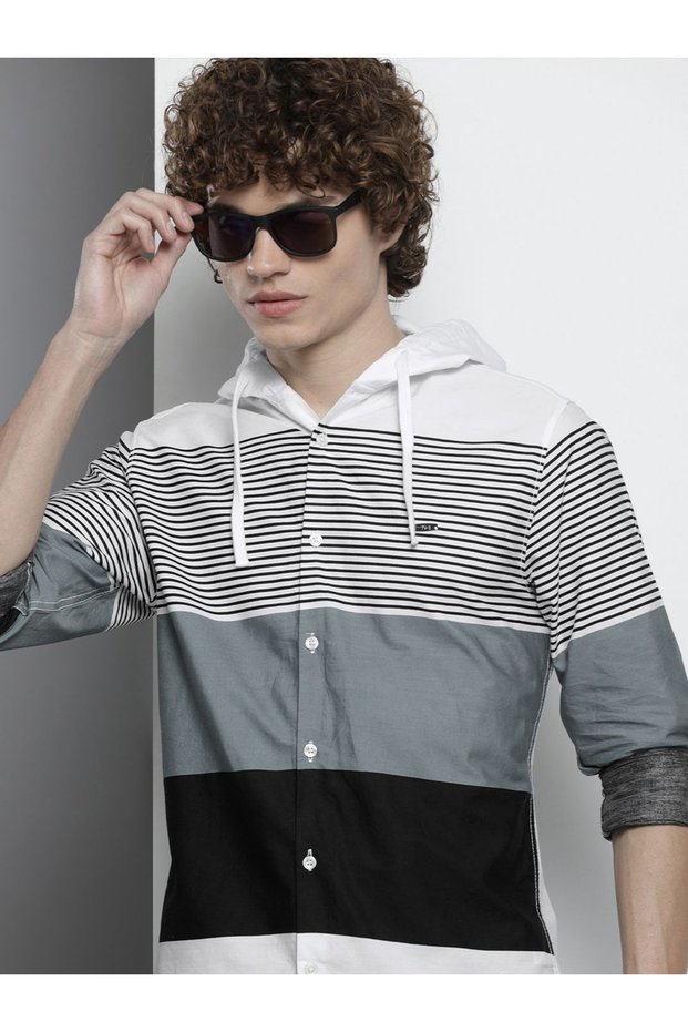 Men Hooded Color Block Shirt