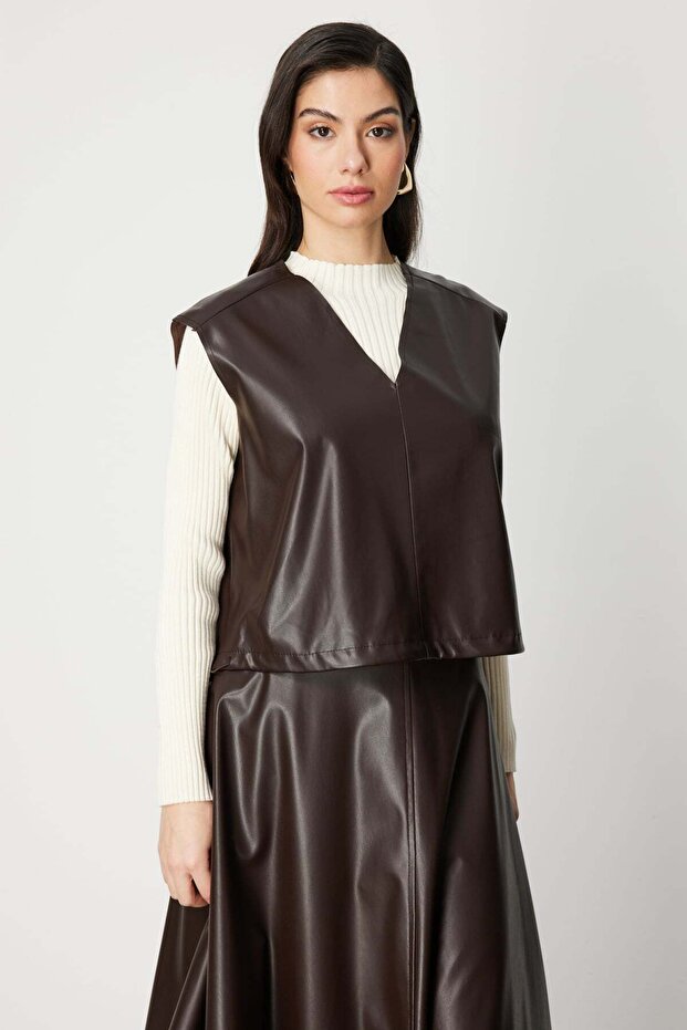 V Yaka Deri Süveter - 2