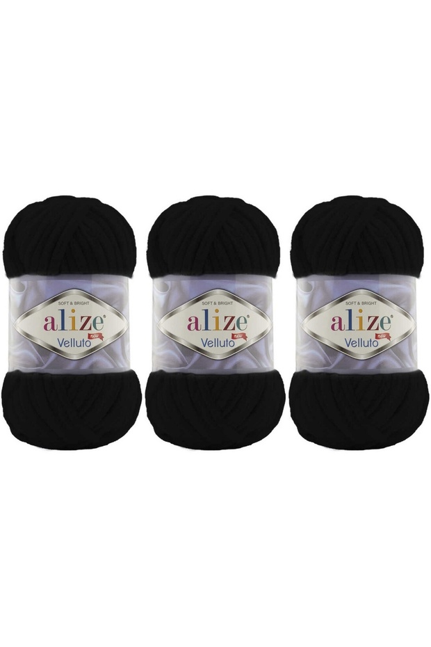 Velluto Velvet Hand Knitting Yarn 100 Gr 3 Pieces Color 60 Black