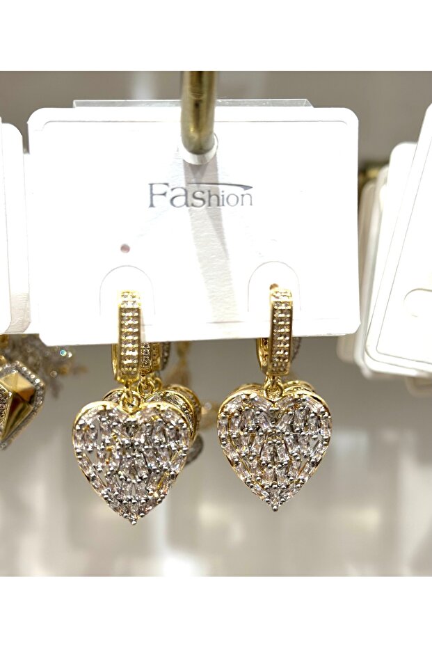 Zircon Stone Dangle Heart Earrings