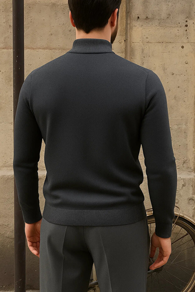 Herren-Winterpullover mit halbhohem Kragen, schmal geschnitten, Basic, geräuchert - 5