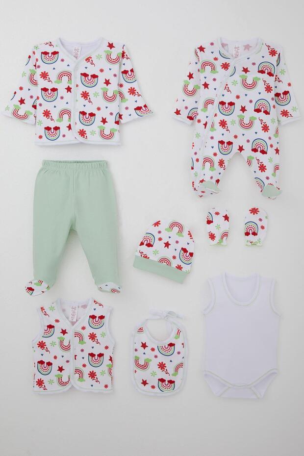 Baby Girl Hospital Release 8-Piece Rainbow Tale Floral Patterned 0-3 Months, White