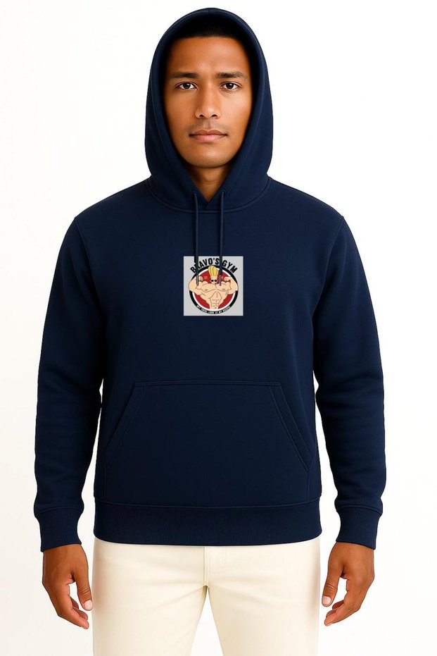 Hooded Johnny Bravo Gym Salonu Chest Printed Unisex Sweatshirt