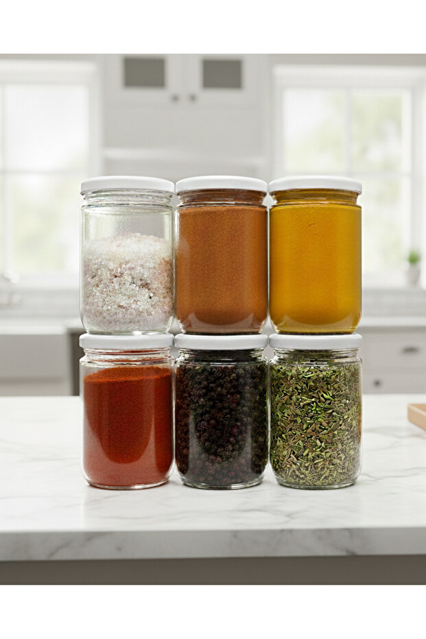6 Pieces White Lid Glass Jar Condiment Jar Snack Jar Sauce Jar 6X660Ml