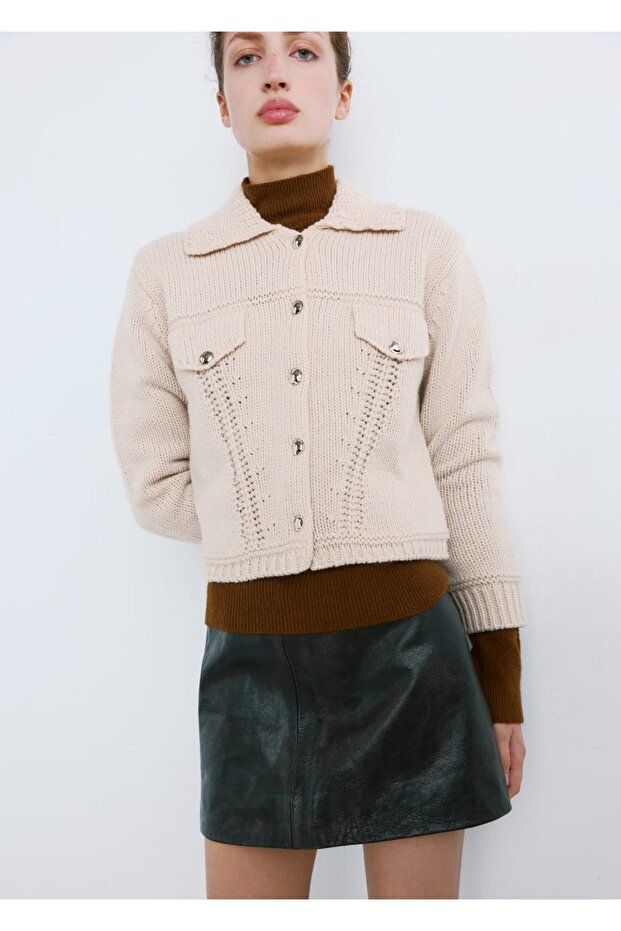 Gömlek yaka triko ceket - 1