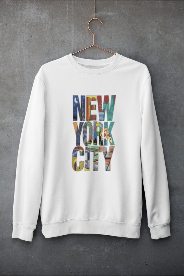 New York City Printed Cotton Long Sleeve 3 Thread Sha Fleece-Lined Nisex Sweatshirt