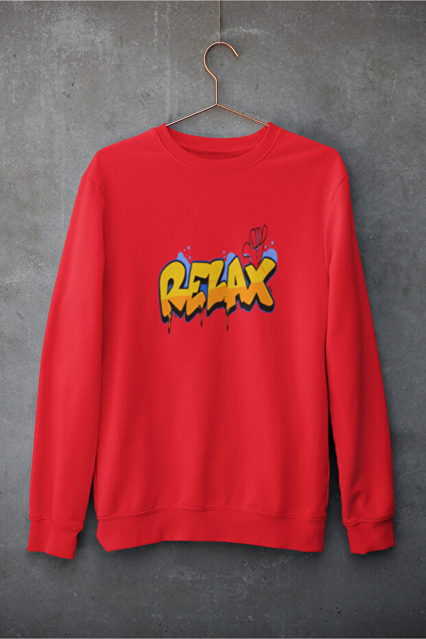سويت شيرت RELAX مطبوع من القطن بأكمام طويلة وثلاث خيوط شا مبطن بالصوف نيسكس