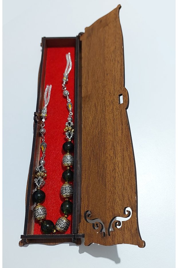 Master Crafted Zamak Zaza Prayer Beads with Brass Inlay and Natural Stones - Special Design Zebercet Stone (Peridot)