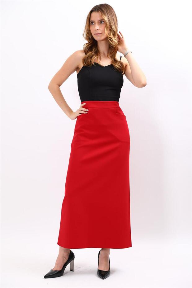 Belted Square Pocket Bell Skirt - Red - 5537100