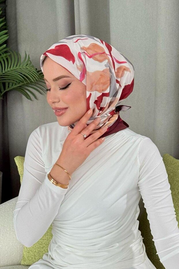 Eșarfă cu model digital roșu - 2