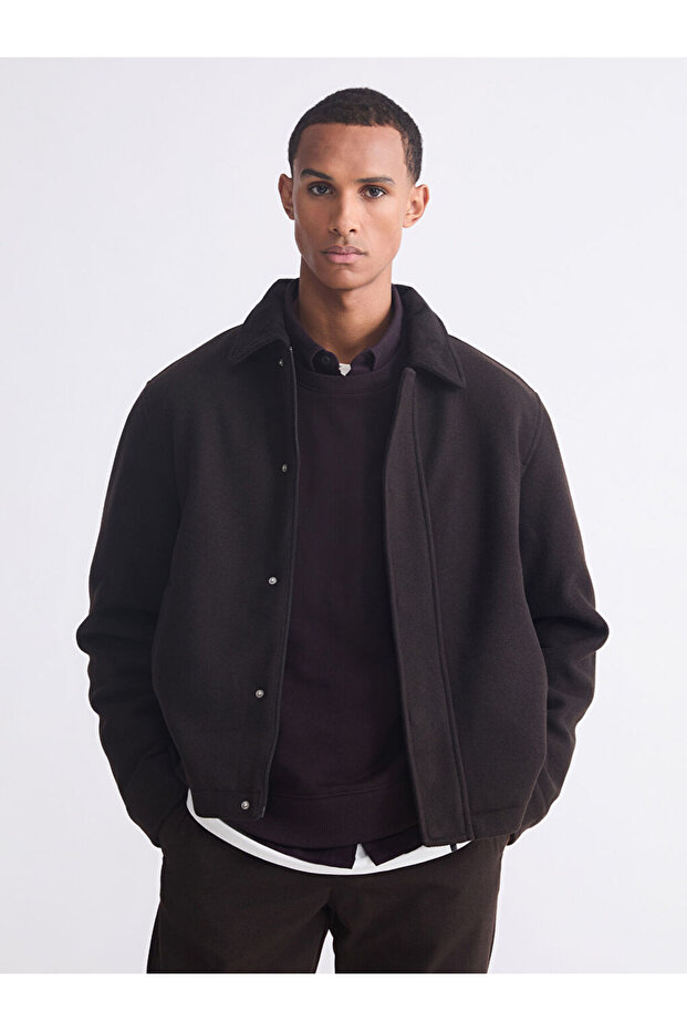 Brown Standard Fit Shirt Collar Men's Coat