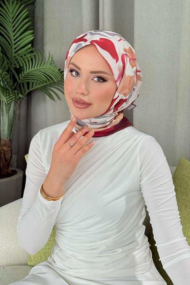 Eșarfă cu model digital roșu - 3