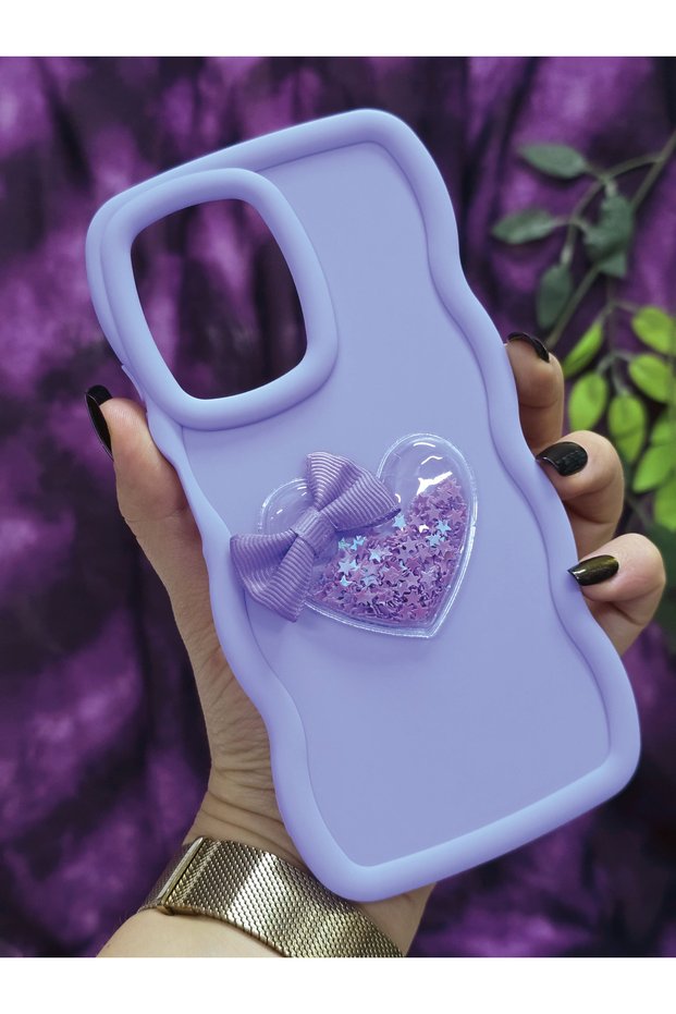 Xiaomi Redmi Note 12 Pro 5g Compatible Heart and Ribbon Star Glitter Lilac Phone Case