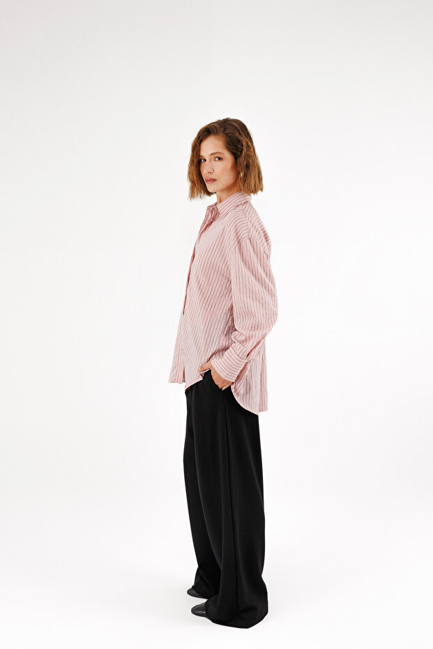 Oversize Çizgili Gömlek - 3