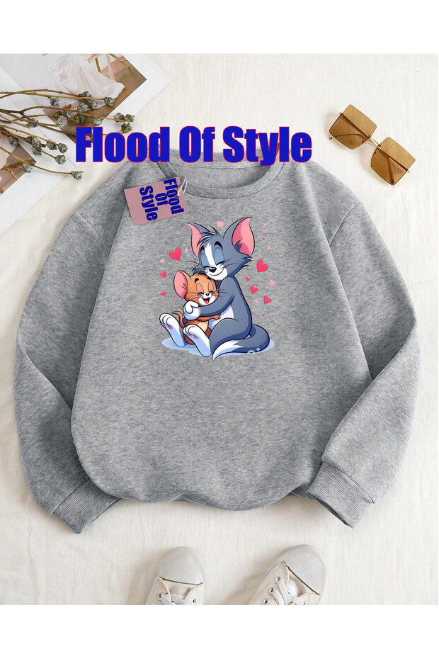 Gray Tomjery Minimalist Printed Biskilet Collar Sweatshirt