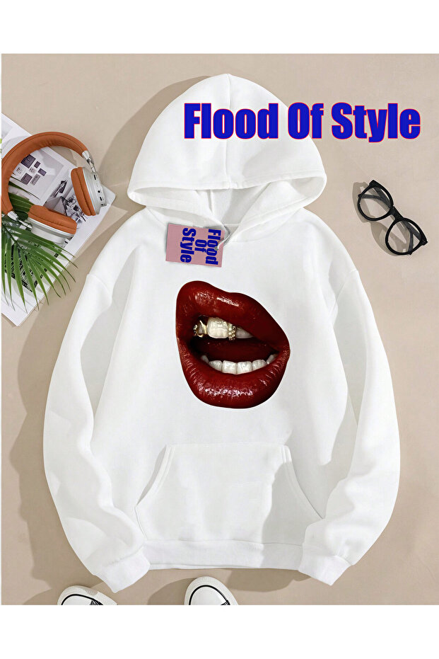 Gray Lip Muc Minimalist Printed Biskilet Yaka Sweatshirt