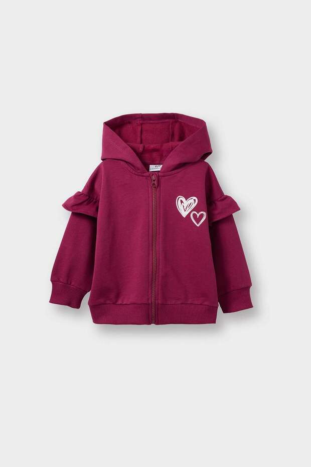 Heart Patterned Hooded Zippered Sweatshirt Baby Girl G1632A525Wn