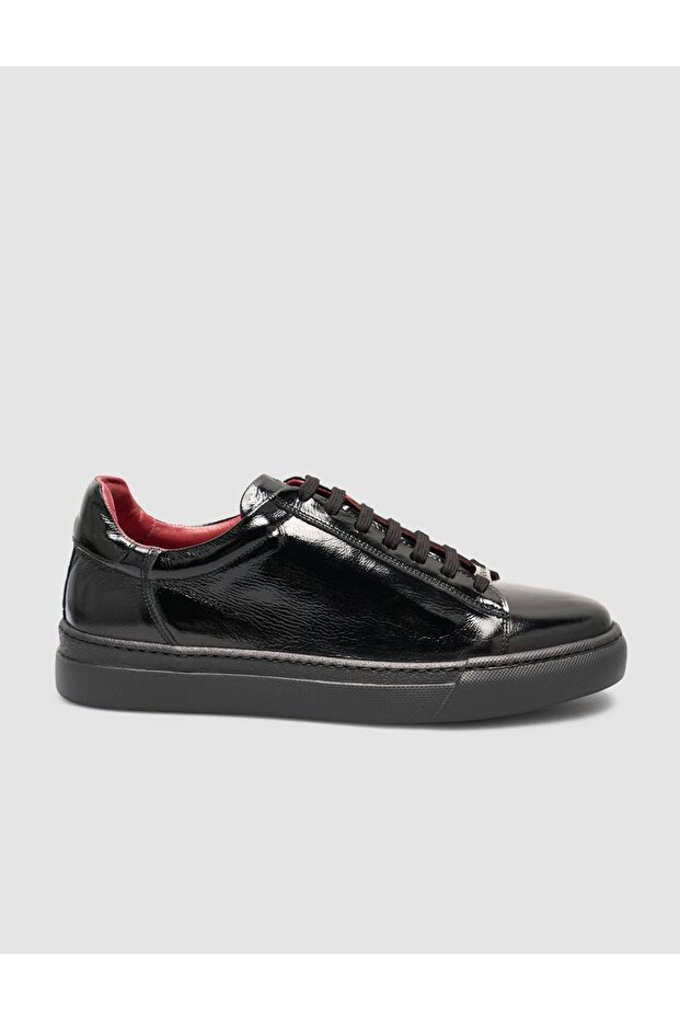 100% Genuine Soft Patent Leather Black Lace-Up Men's Sports Shoes