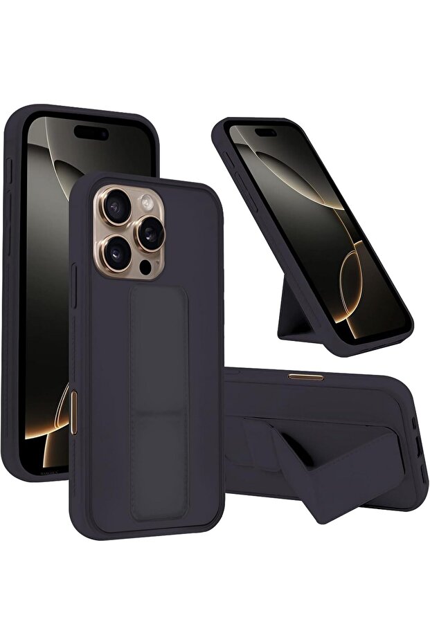 iPhone 16 Pro Case with Finger Grip and Magnetic Kickstand (Dark Purple)