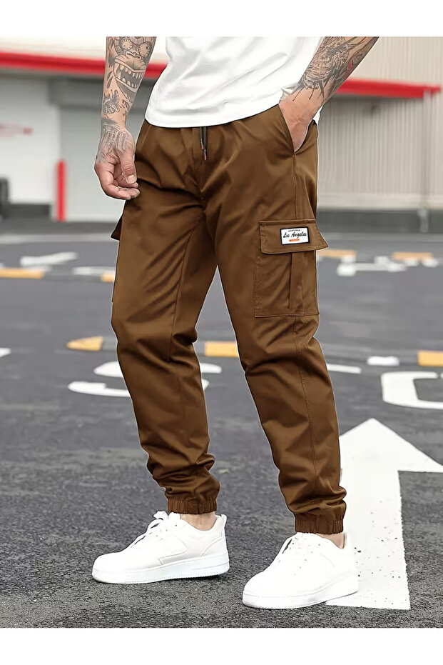 Men's Cargo Pocket Pants Cotton Lycra Side Pocket Trousers