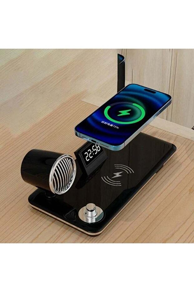 4-in-1 LED Table Lamp with Bluetooth Speaker, Wireless Charging, USB Port & Digital Clock - 4