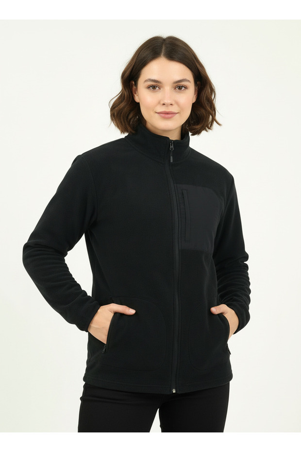 Women's 3-Pocket Thick Warm Fleece Jacket with Chest Pockets for Winter