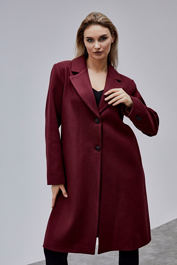 Rosalia Burgundy Regular Fit Double-Breasted Cashmere Coat