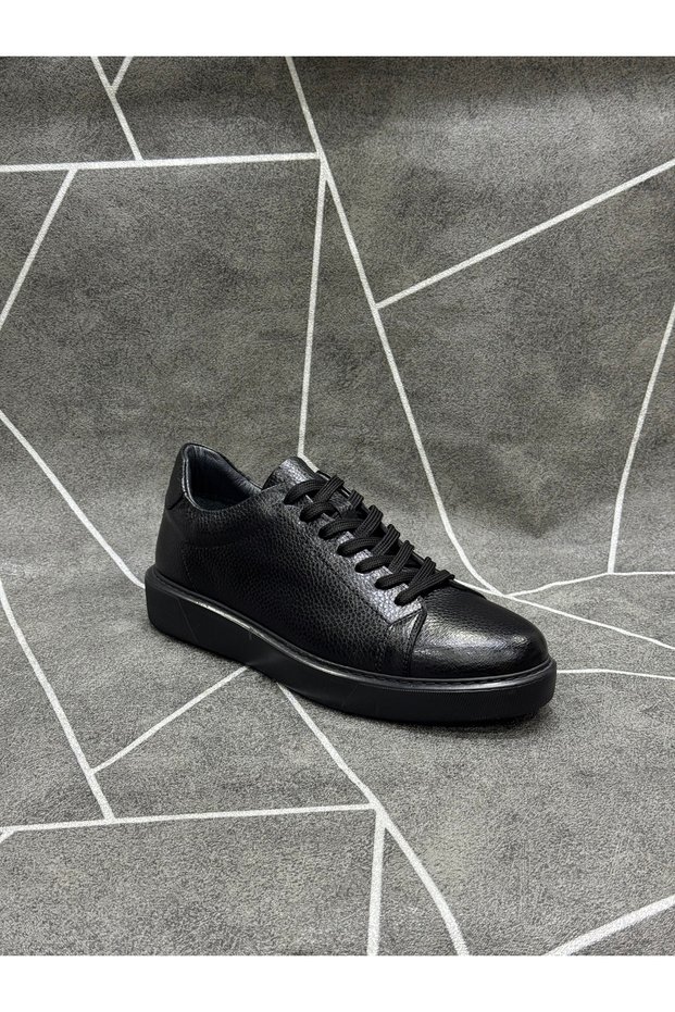 Black Genuine Leather Lace-Up Sneaker Shoes