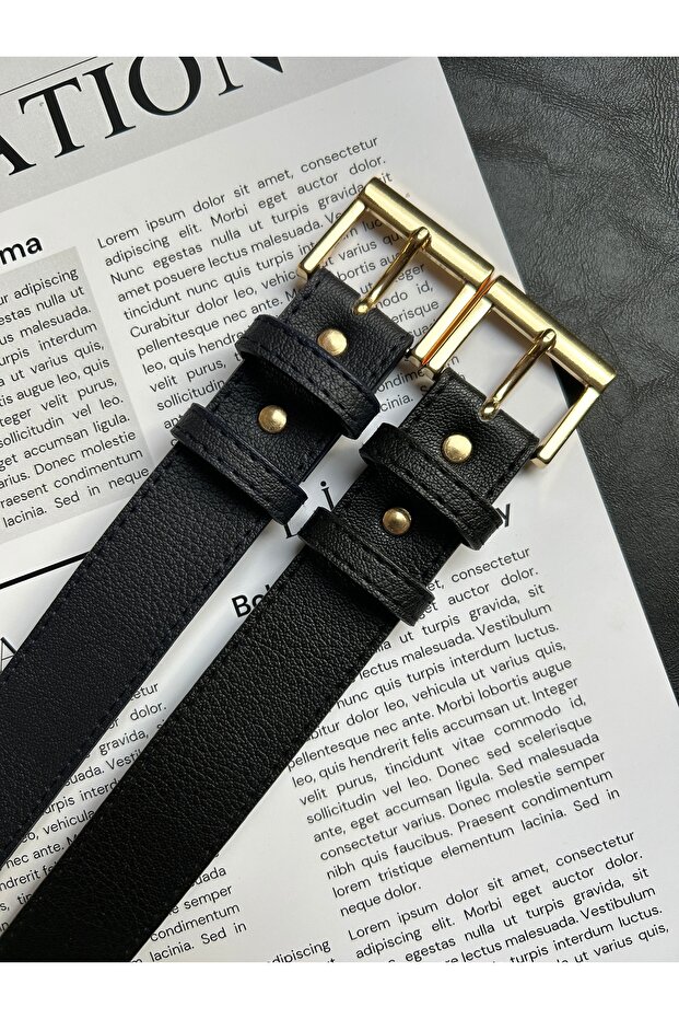 2-Pack Lyric Square Patterned Women's Gold Buckle Belt Jacket Belt Dress Belt Trouser Belt