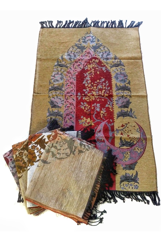 3 Pieces Knitted Fringe Marbled Chenille Velvet Prayer Mat